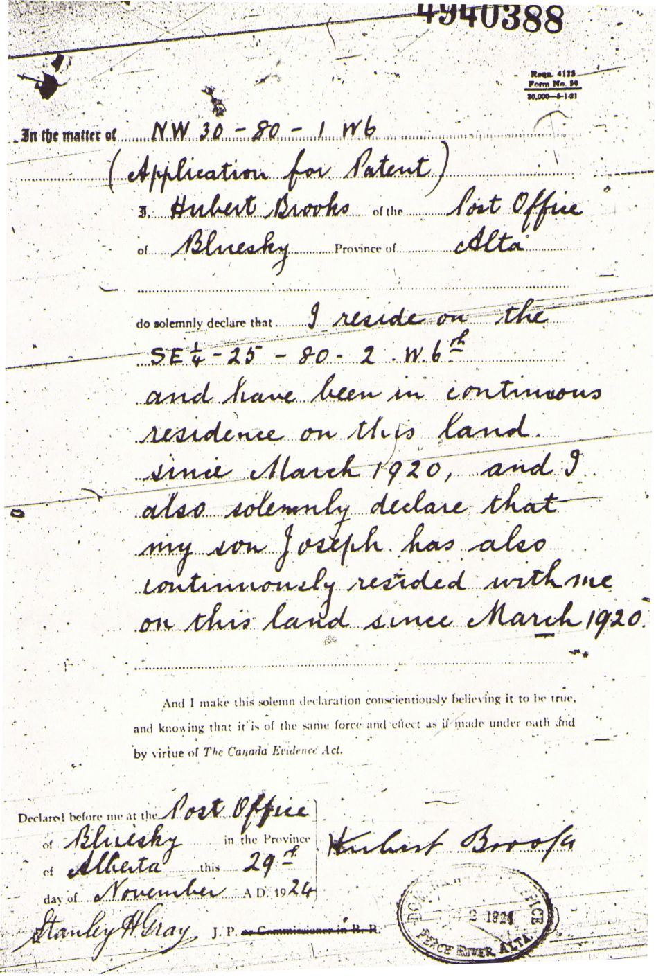 Provincial Archives of Alberta File 3168678 - Joseph Brooks -Hubert Ltr of Support